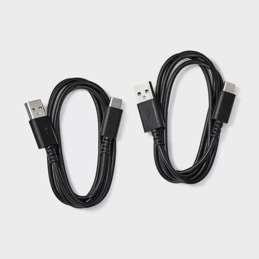 3' USB-A to USB-C 2pk Cable - dealworthy™ Black